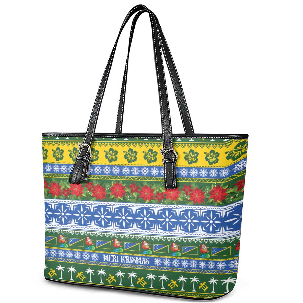Solomon Islands Christmas Leather Tote Bag The Solomons Melanesian Meri Krismas - Polynesian Pride