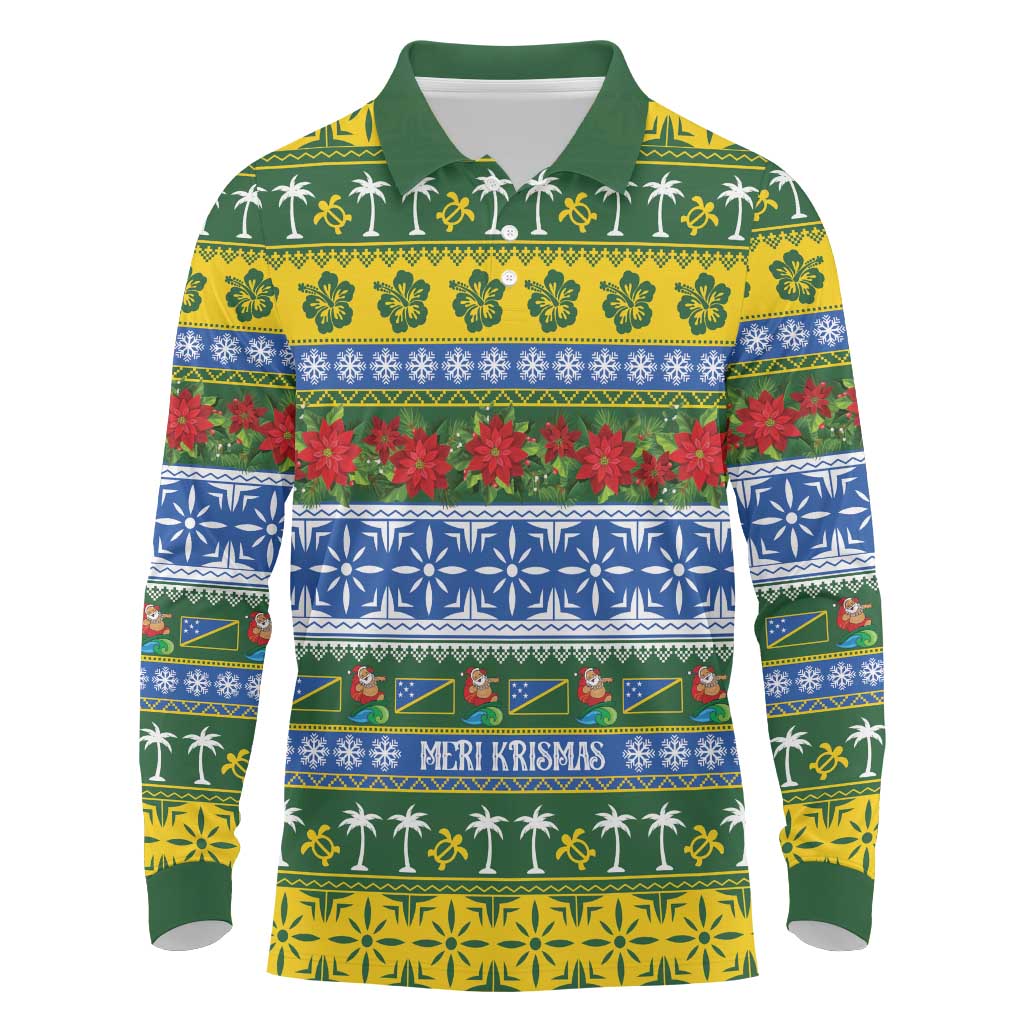 Solomon Islands Christmas Long Sleeve Polo Shirt The Solomons Melanesian Meri Krismas - Polynesian Pride