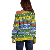 Solomon Islands Christmas Off Shoulder Sweater The Solomons Melanesian Meri Krismas - Polynesian Pride