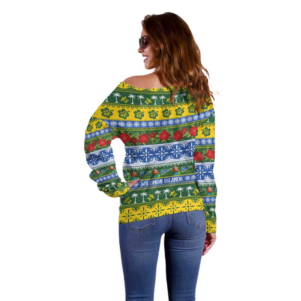 Solomon Islands Christmas Off Shoulder Sweater The Solomons Melanesian Meri Krismas - Polynesian Pride
