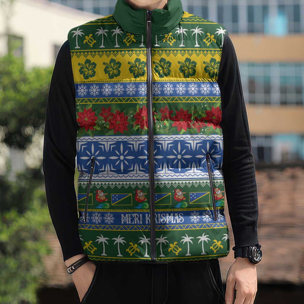 Solomon Islands Christmas Sleeveless Puffer Jacket The Solomons Melanesian Meri Krismas - Polynesian Pride