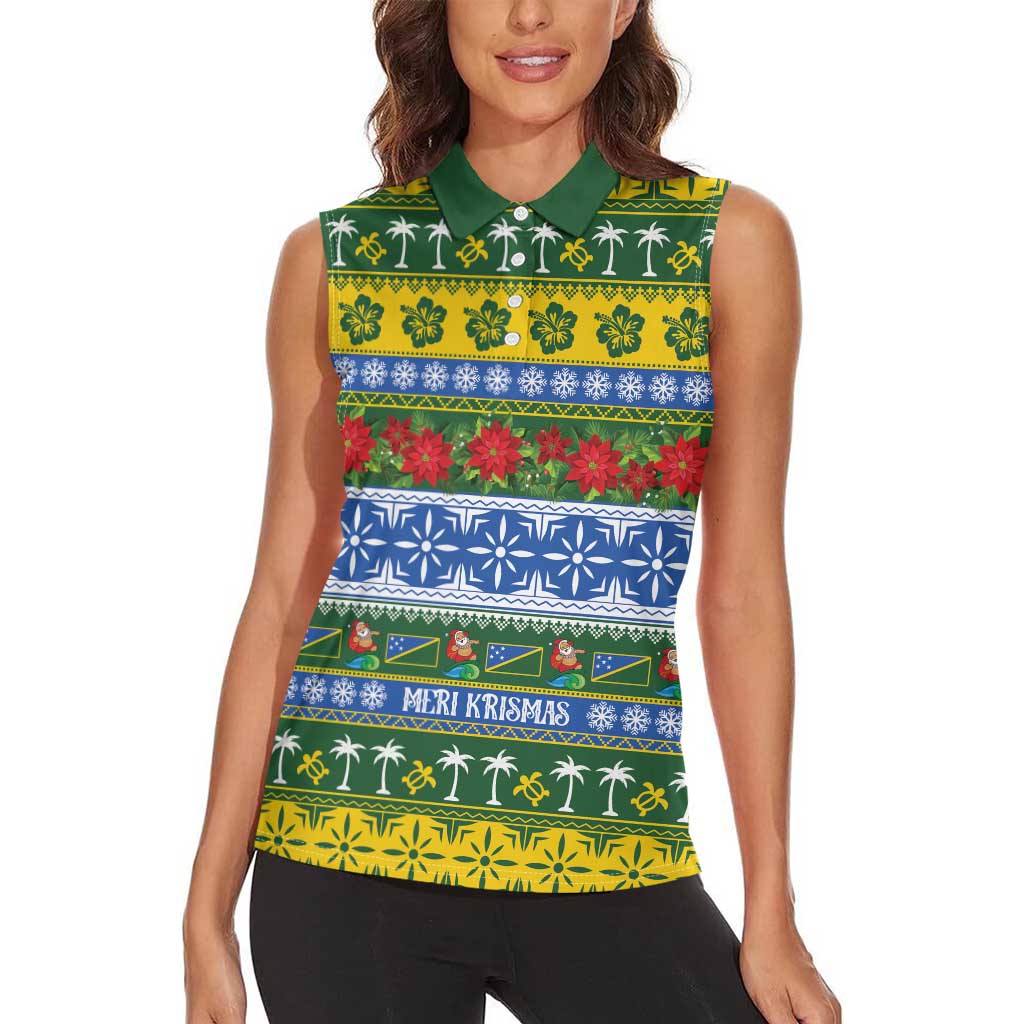 Solomon Islands Christmas Women Sleeveless Polo Shirt The Solomons Melanesian Meri Krismas - Polynesian Pride