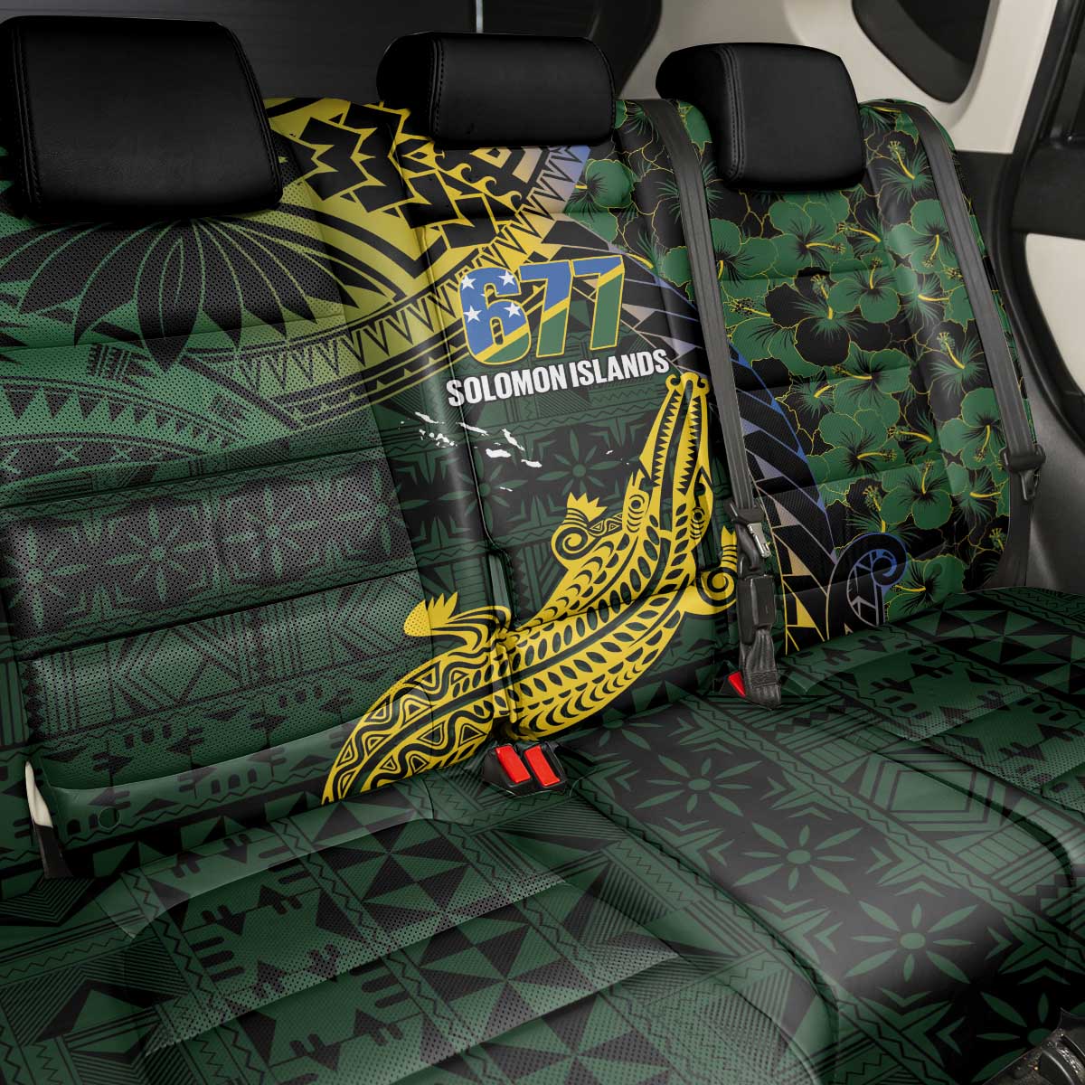 Solomon Islands Back Car Seat Cover 677 Proud Crocodile Melanesian Pattern - Polynesian Pride