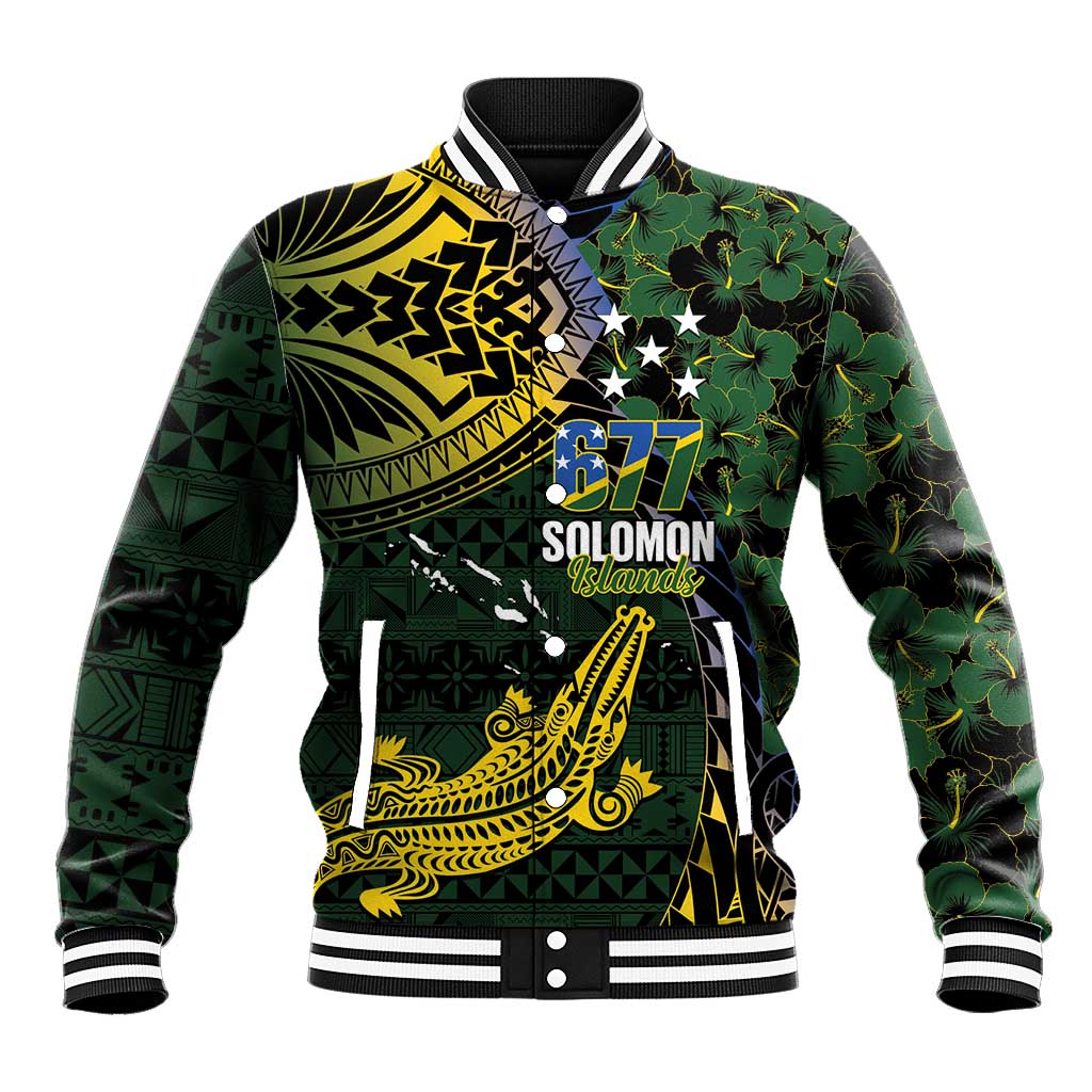 Solomon Islands Baseball Jacket 677 Proud Crocodile Melanesian Pattern LT14 Unisex Black - Polynesian Pride
