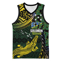 Solomon Islands Basketball Jersey 677 Proud Crocodile Melanesian Pattern LT14 Unisex Black - Polynesian Pride