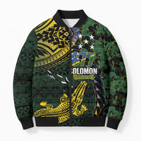 Solomon Islands Bomber Puffer Jacket 677 Proud Crocodile Melanesian Pattern LT14 Unisex Black - Polynesian Pride