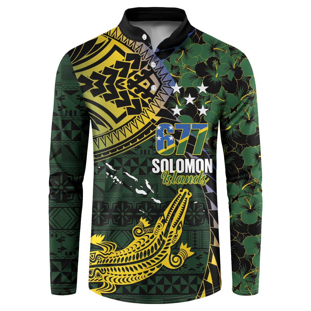 Solomon Islands Button Sweatshirt 677 Proud Crocodile Melanesian Pattern LT14 Black - Polynesian Pride
