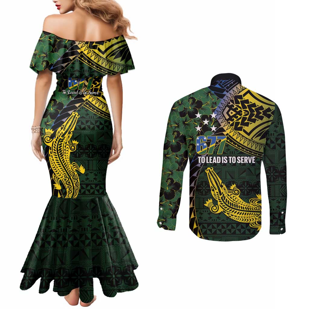 Solomon Islands Couples Matching Mermaid Dress and Long Sleeve Button Shirt 677 Proud Crocodile Melanesian Pattern - Polynesian Pride