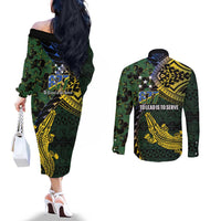 Solomon Islands Couples Matching Off The Shoulder Long Sleeve Dress and Long Sleeve Button Shirt 677 Proud Crocodile Melanesian Pattern - Polynesian Pride