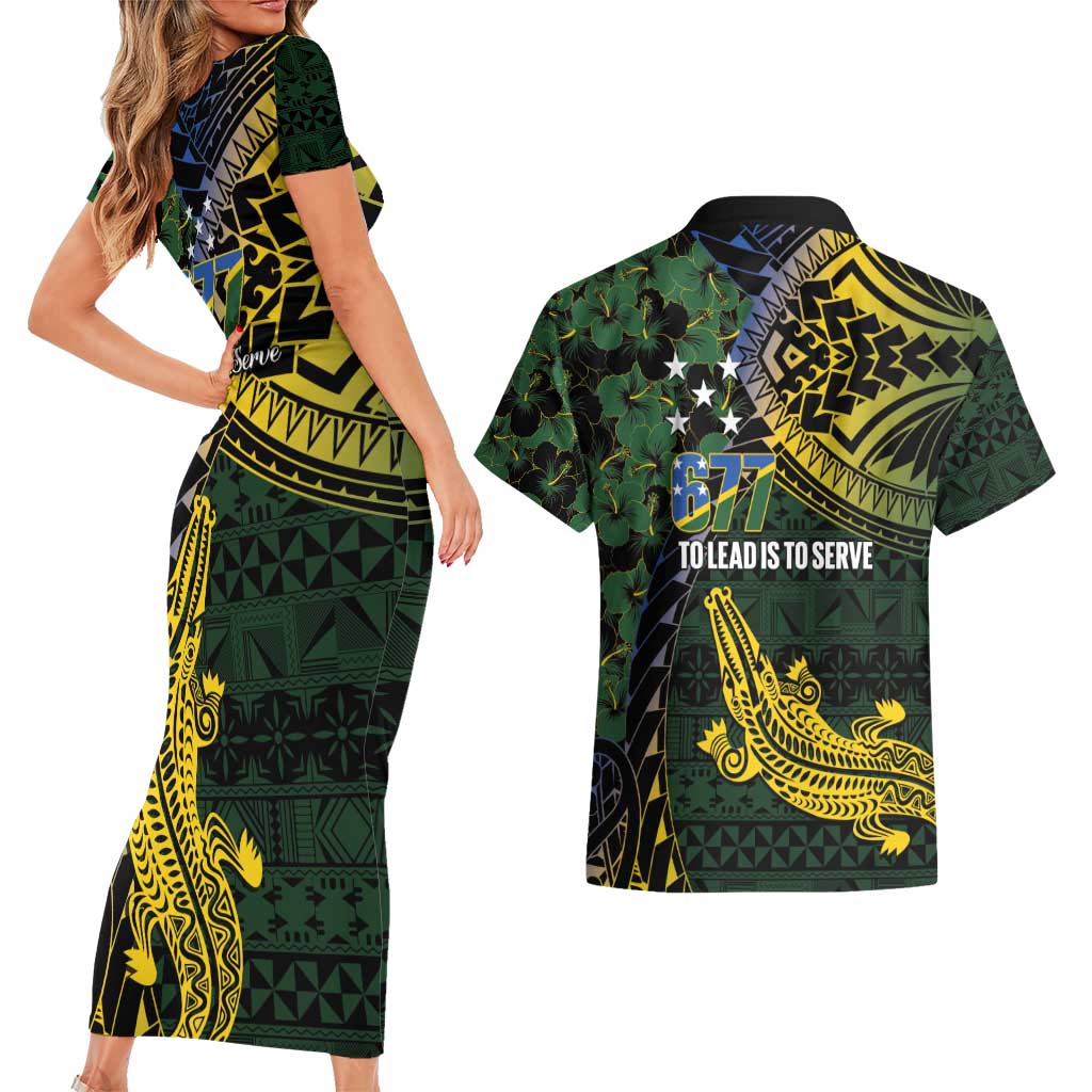 Solomon Islands Couples Matching Short Sleeve Bodycon Dress and Hawaiian Shirt 677 Proud Crocodile Melanesian Pattern - Polynesian Pride