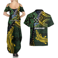 Solomon Islands Couples Matching Summer Maxi Dress and Hawaiian Shirt 677 Proud Crocodile Melanesian Pattern - Polynesian Pride