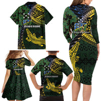 Solomon Islands Family Matching Long Sleeve Bodycon Dress and Hawaiian Shirt 677 Proud Crocodile Melanesian Pattern - Polynesian Pride