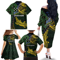 Solomon Islands Family Matching Off The Shoulder Long Sleeve Dress and Hawaiian Shirt 677 Proud Crocodile Melanesian Pattern - Polynesian Pride
