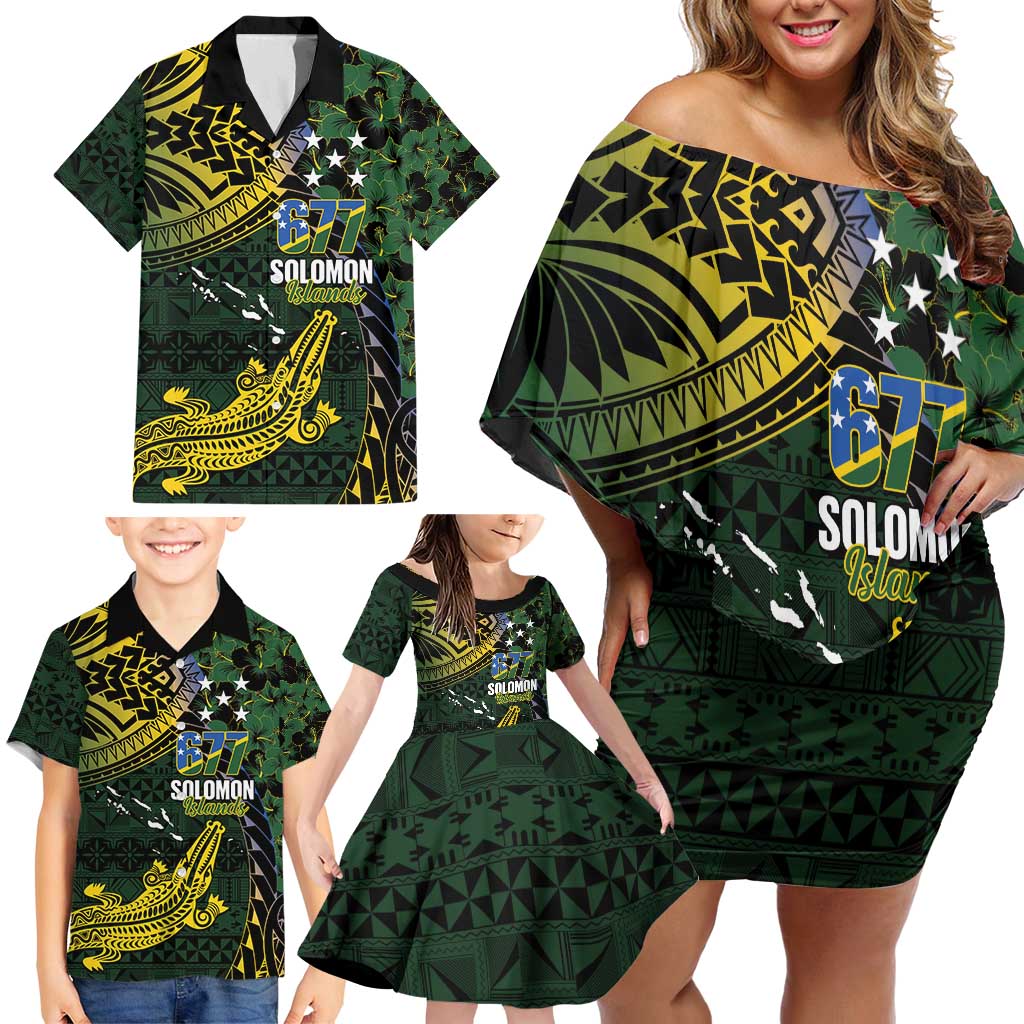 Solomon Islands Family Matching Off Shoulder Short Dress and Hawaiian Shirt 677 Proud Crocodile Melanesian Pattern - Polynesian Pride