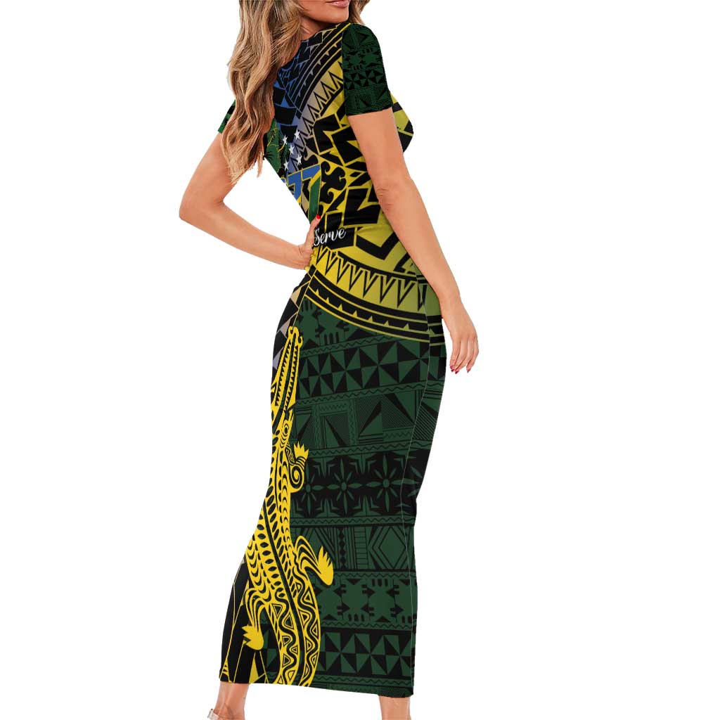 Solomon Islands Family Matching Short Sleeve Bodycon Dress and Hawaiian Shirt 677 Proud Crocodile Melanesian Pattern - Polynesian Pride