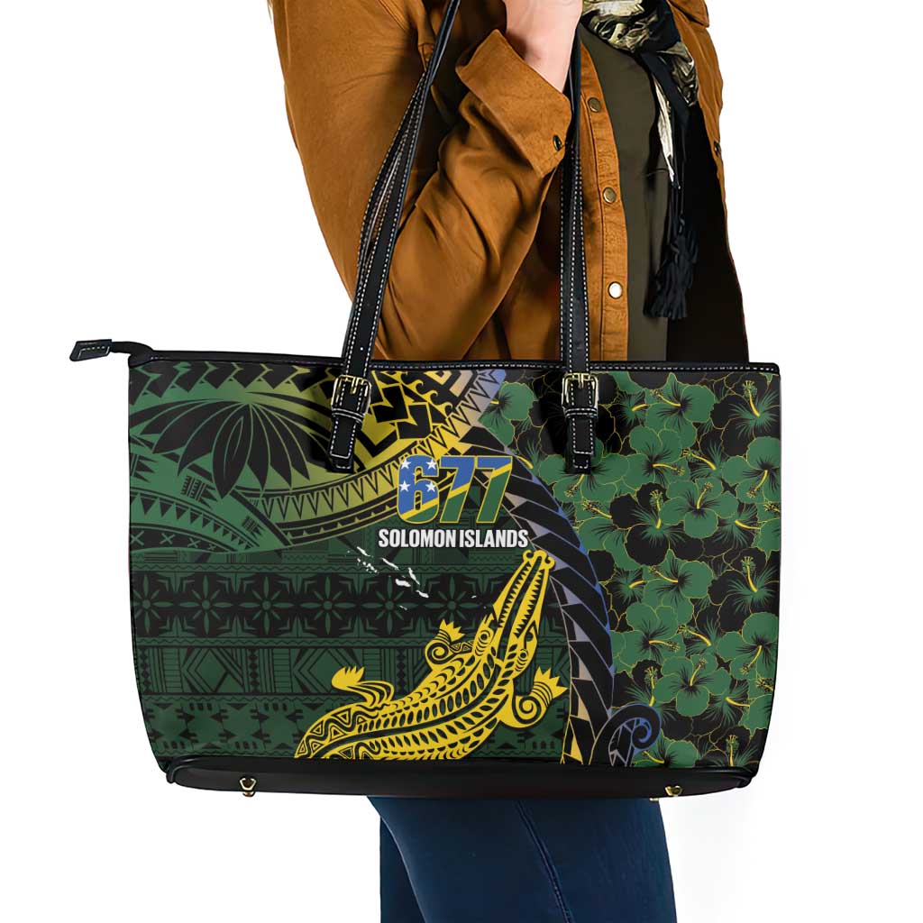 Solomon Islands Leather Tote Bag 677 Proud Crocodile Melanesian Pattern - Polynesian Pride