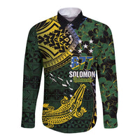 Solomon Islands Long Sleeve Button Shirt 677 Proud Crocodile Melanesian Pattern - Polynesian Pride