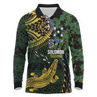 Solomon Islands Long Sleeve Polo Shirt 677 Proud Crocodile Melanesian Pattern - Polynesian Pride