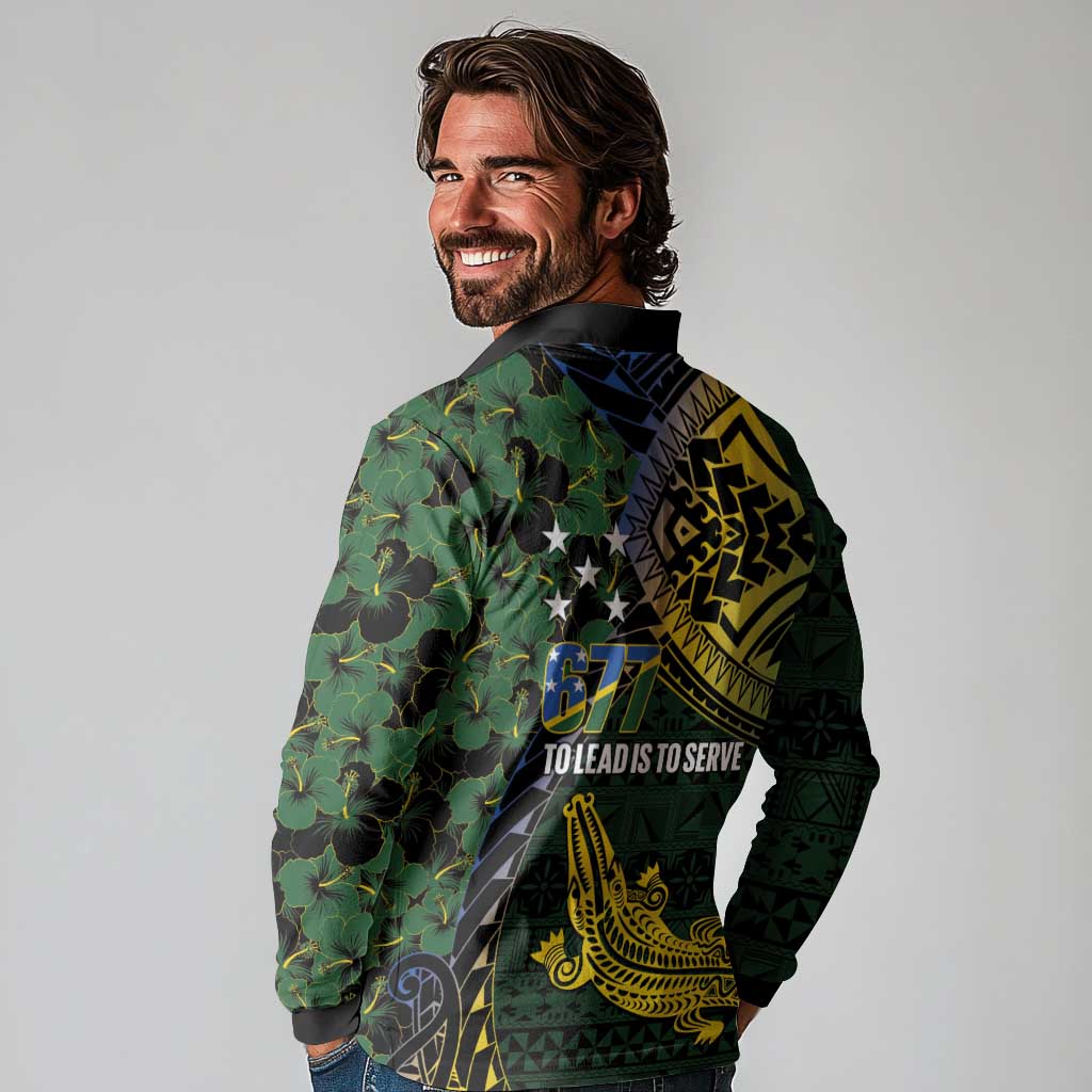 Solomon Islands Long Sleeve Polo Shirt 677 Proud Crocodile Melanesian Pattern - Polynesian Pride