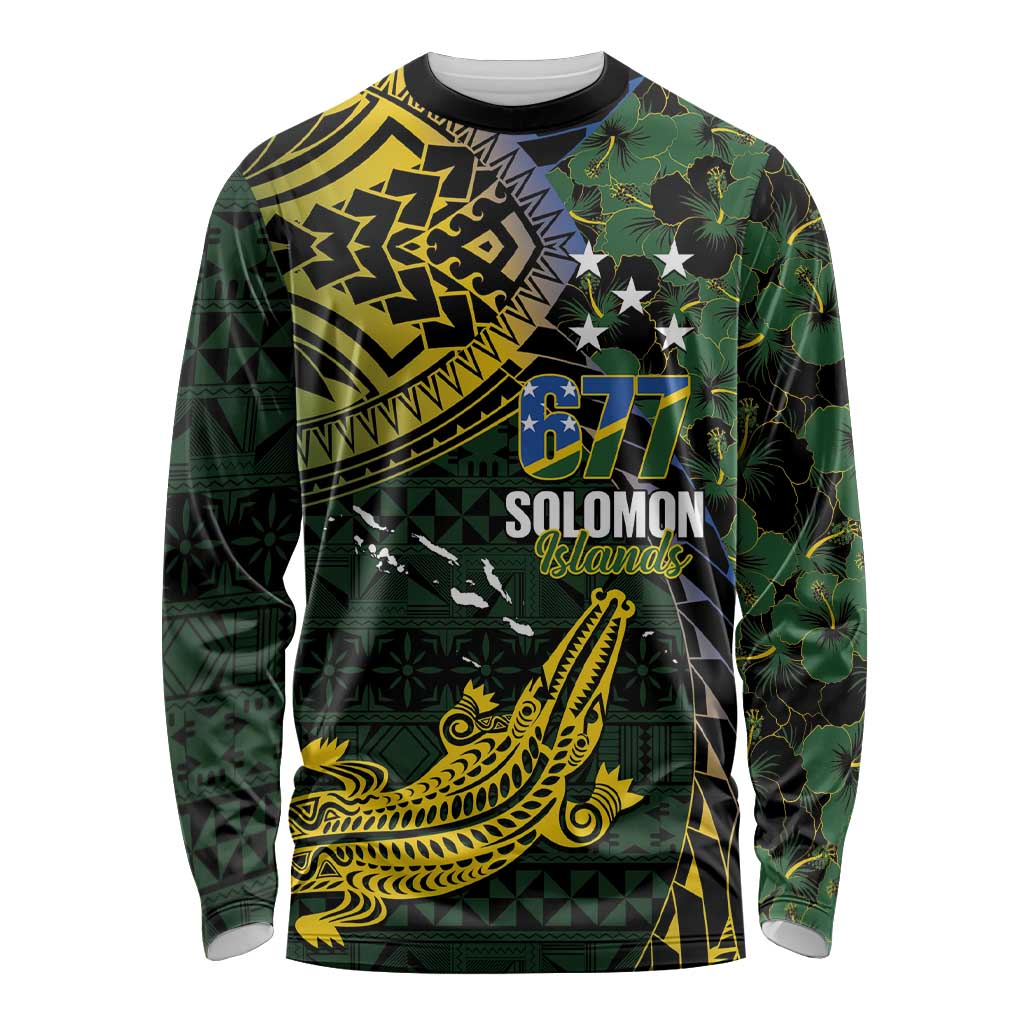 Solomon Islands Long Sleeve Shirt 677 Proud Crocodile Melanesian Pattern LT14 Unisex Black - Polynesian Pride