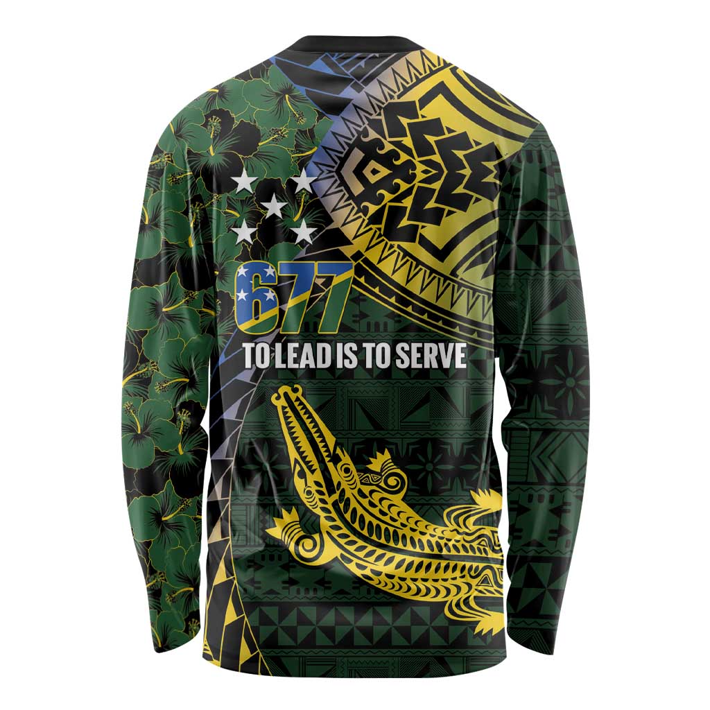 Solomon Islands Long Sleeve Shirt 677 Proud Crocodile Melanesian Pattern LT14 - Polynesian Pride