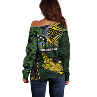 Solomon Islands Off Shoulder Sweater 677 Proud Crocodile Melanesian Pattern - Polynesian Pride