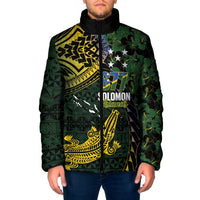 Solomon Islands Padded Jacket 677 Proud Crocodile Melanesian Pattern LT14 Men Black - Polynesian Pride