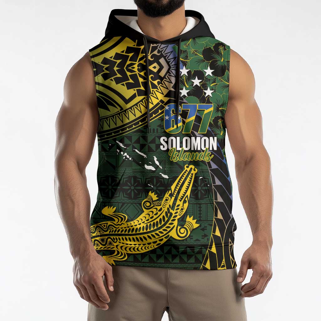 Solomon Islands Sleeveless Hoodie 677 Proud Crocodile Melanesian Pattern - Polynesian Pride