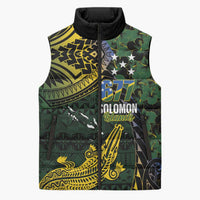 Solomon Islands Sleeveless Puffer Jacket 677 Proud Crocodile Melanesian Pattern LT14 Unisex Black - Polynesian Pride