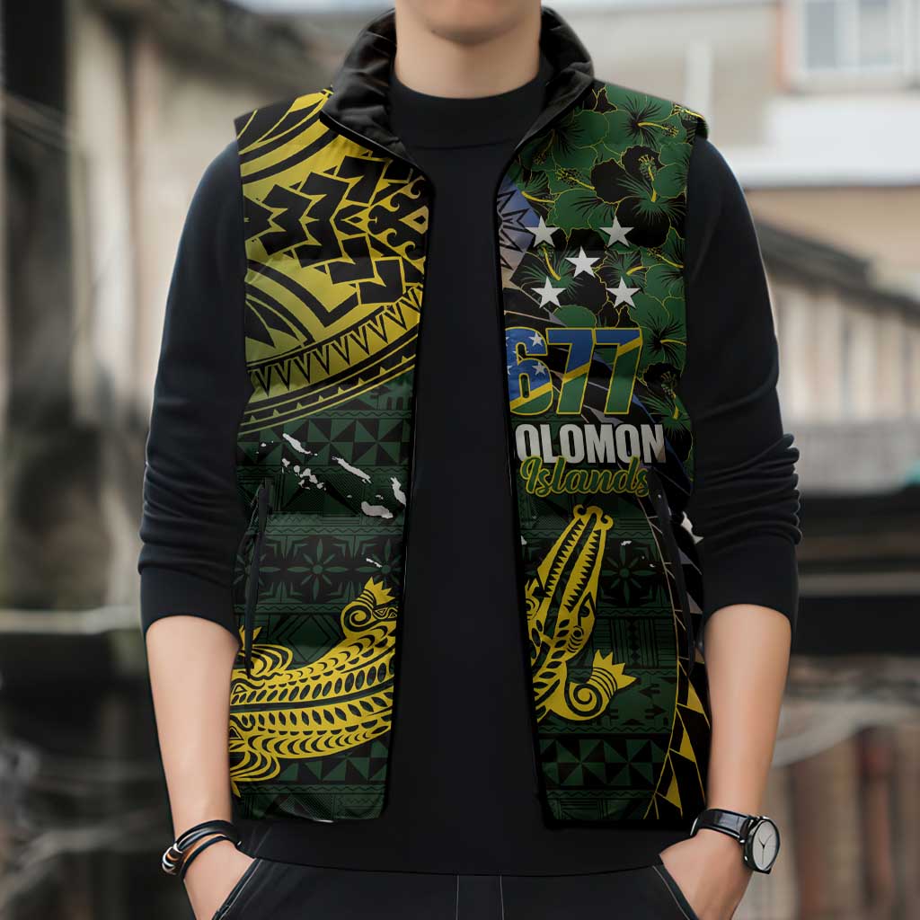 Solomon Islands Sleeveless Puffer Jacket 677 Proud Crocodile Melanesian Pattern LT14 - Polynesian Pride