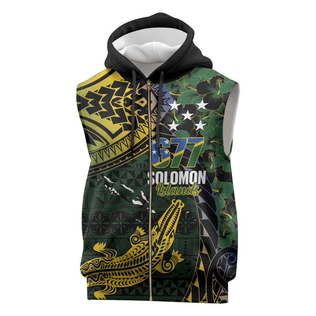 Solomon Islands Sleeveless Zip Hoodie 677 Proud Crocodile Melanesian Pattern - Polynesian Pride