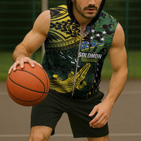 Solomon Islands Sleeveless Zip Hoodie 677 Proud Crocodile Melanesian Pattern - Polynesian Pride