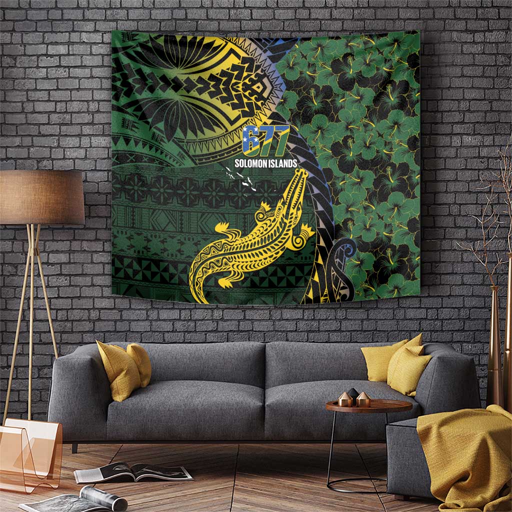Solomon Islands Tapestry 677 Proud Crocodile Melanesian Pattern LT14 Black - Polynesian Pride