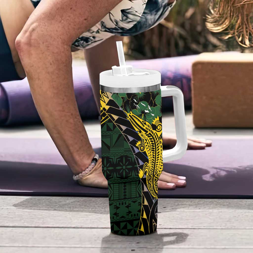 Solomon Islands Tumbler With Handle 677 Proud Crocodile Melanesian Pattern - Polynesian Pride