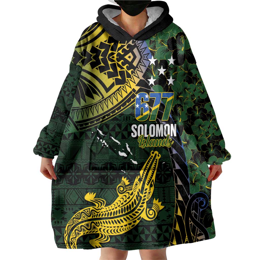 Solomon Islands Wearable Blanket Hoodie 677 Proud Crocodile Melanesian Pattern - Polynesian Pride