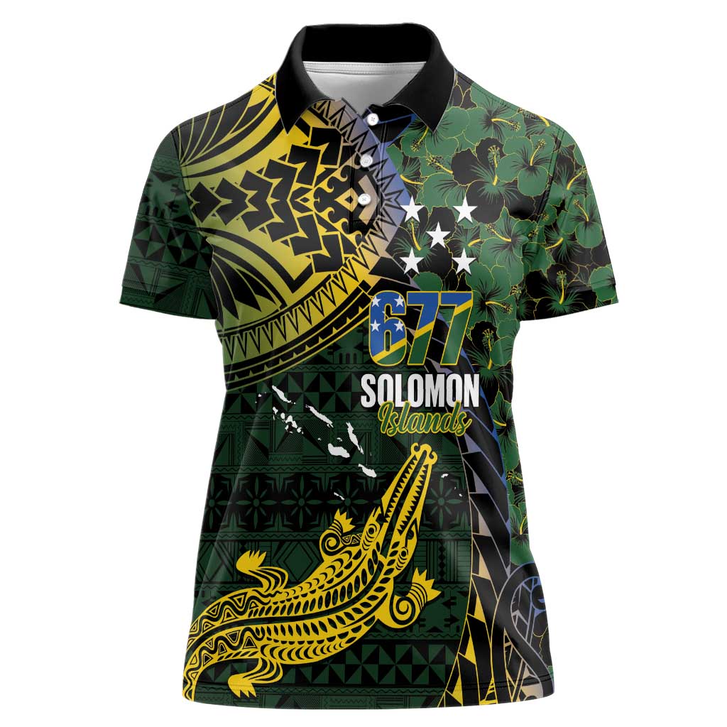 Solomon Islands Women Polo Shirt 677 Proud Crocodile Melanesian Pattern - Polynesian Pride