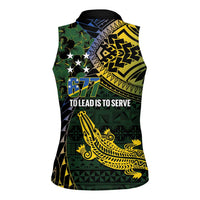 Solomon Islands Women Sleeveless Polo Shirt 677 Proud Crocodile Melanesian Pattern - Polynesian Pride