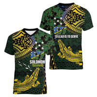 Solomon Islands Women V-Neck T-Shirt 677 Proud Crocodile Melanesian Pattern - Polynesian Pride