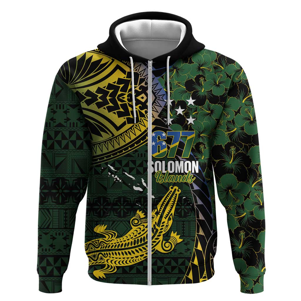 Solomon Islands Zip Hoodie 677 Proud Crocodile Melanesian Pattern - Polynesian Pride