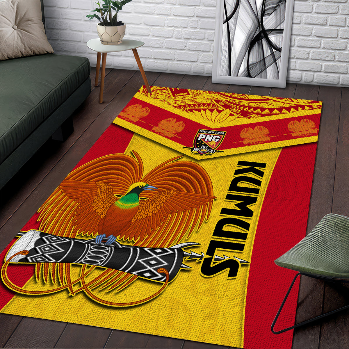 Papua New Guinea Rugby Area Rug 2023 Go Kumuls Pacific Dynamic Style LT14 Yellow - Polynesian Pride
