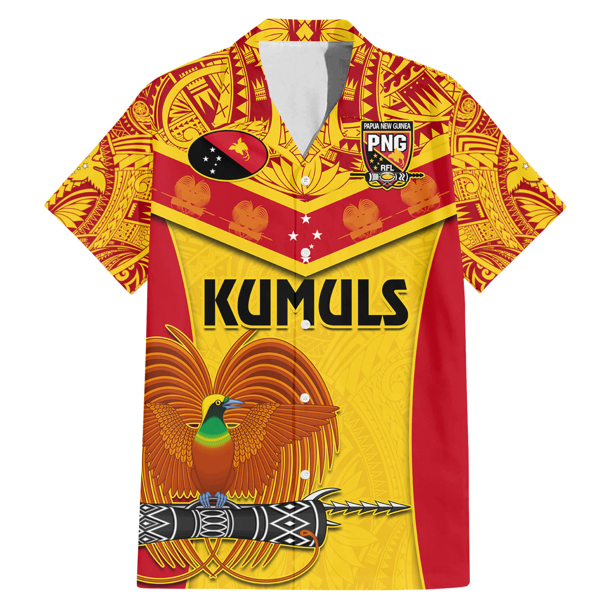 Custom Papua New Guinea Rugby Family Matching Mermaid Dress and Hawaiian Shirt 2023 Go Kumuls Pacific Dynamic Style LT14 Dad's Shirt - Short Sleeve Yellow - Polynesian Pride