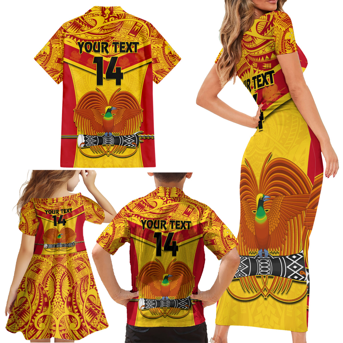 Custom Papua New Guinea Rugby Family Matching Short Sleeve Bodycon Dress and Hawaiian Shirt 2023 Go Kumuls Pacific Dynamic Style LT14 - Polynesian Pride