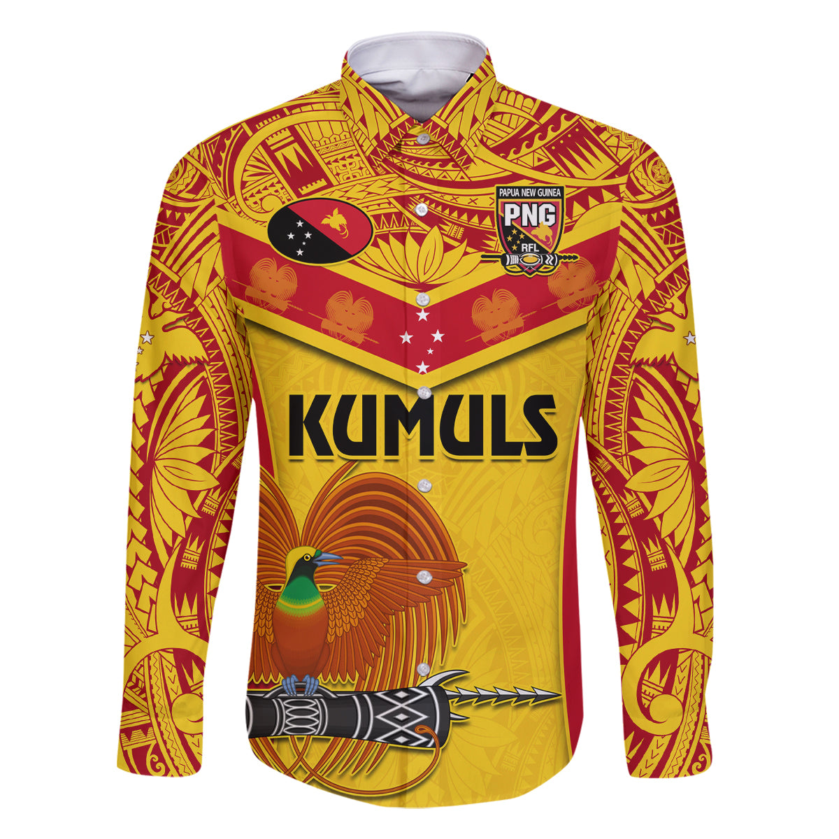Custom Papua New Guinea Rugby Family Matching Tank Maxi Dress and Hawaiian Shirt 2023 Go Kumuls Pacific Dynamic Style LT14 Dad's Shirt - Long Sleeve Yellow - Polynesian Pride