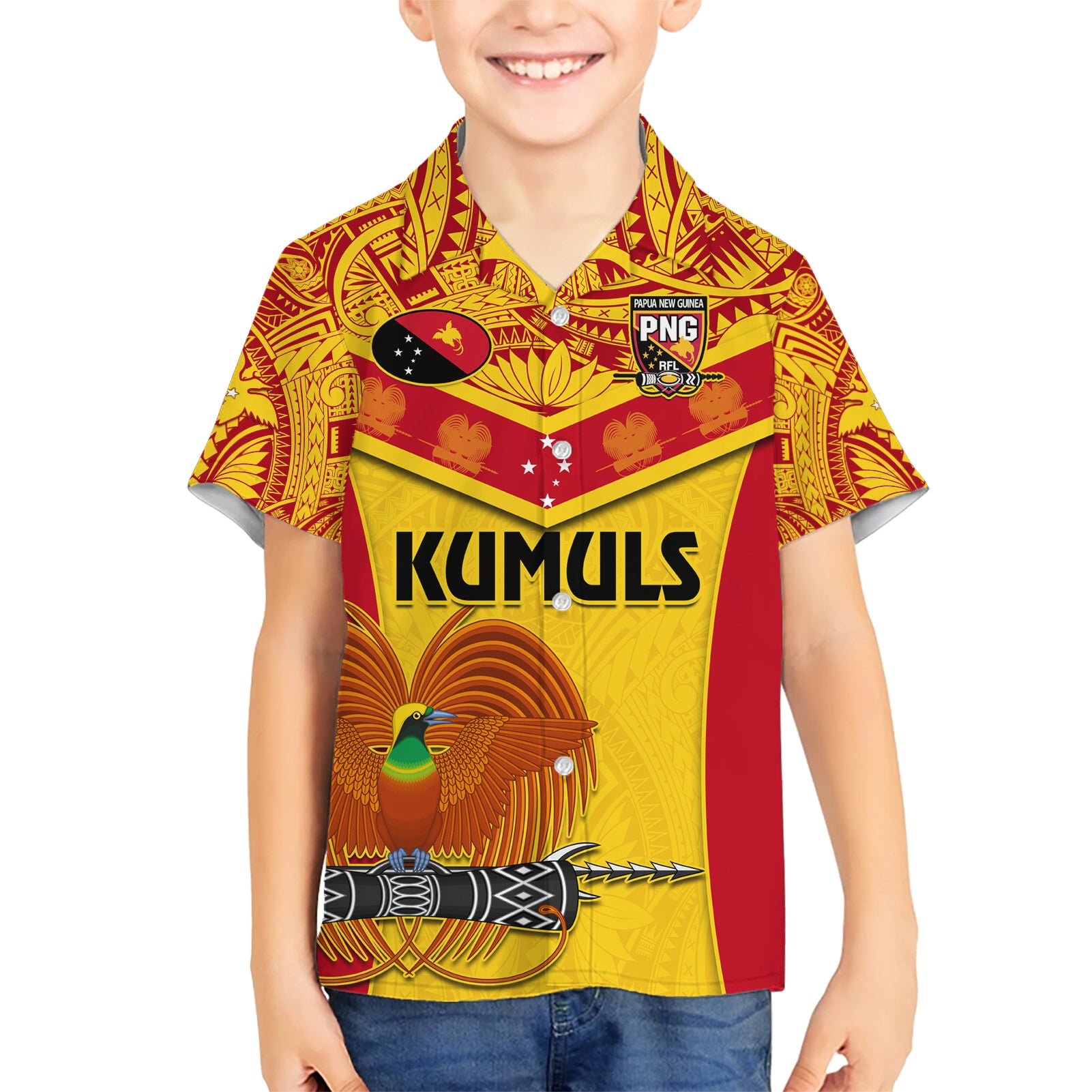 Custom Papua New Guinea Rugby Kid Hawaiian Shirt 2023 Go Kumuls Pacific Dynamic Style LT14 Kid Yellow - Polynesian Pride