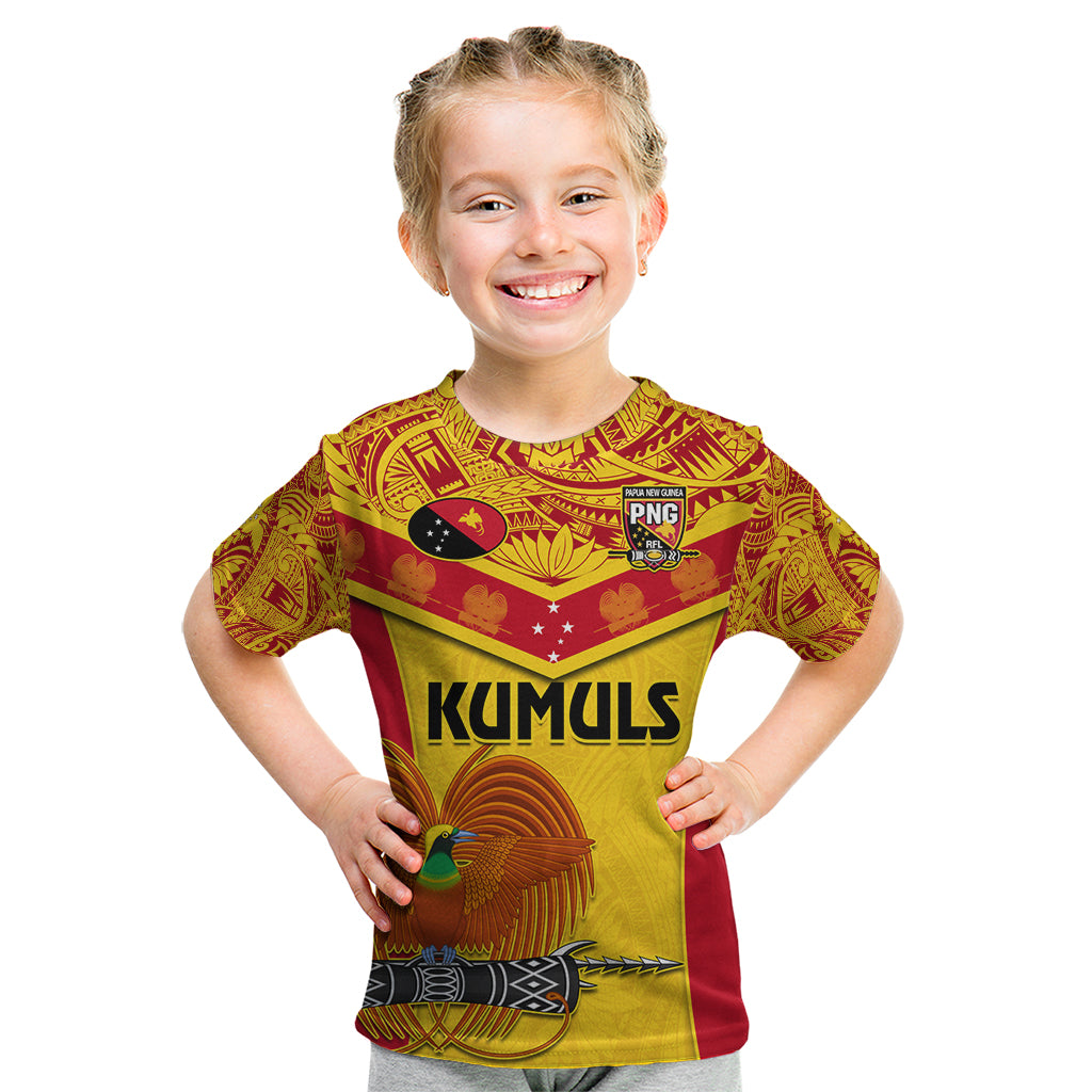 Custom Papua New Guinea Rugby Kid T Shirt 2023 Go Kumuls Pacific Dynamic Style LT14 Yellow - Polynesian Pride