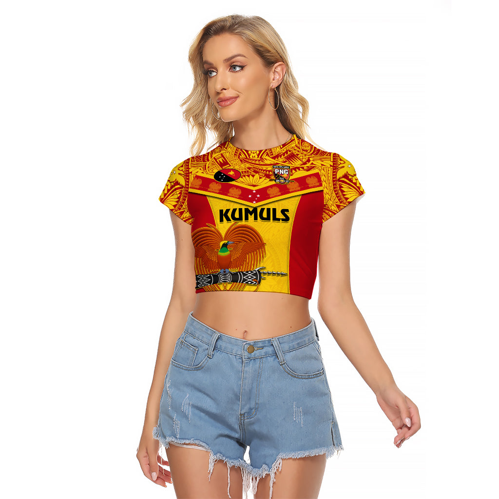 Custom Papua New Guinea Rugby Raglan Cropped T Shirt 2023 Go Kumuls Pacific Dynamic Style LT14 Female Yellow - Polynesian Pride