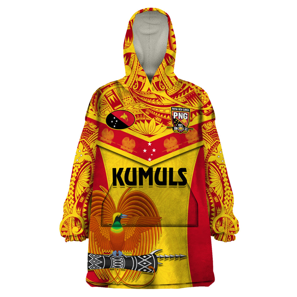 Custom Papua New Guinea Rugby Wearable Blanket Hoodie 2023 Go Kumuls Pacific Dynamic Style LT14 One Size Yellow - Polynesian Pride