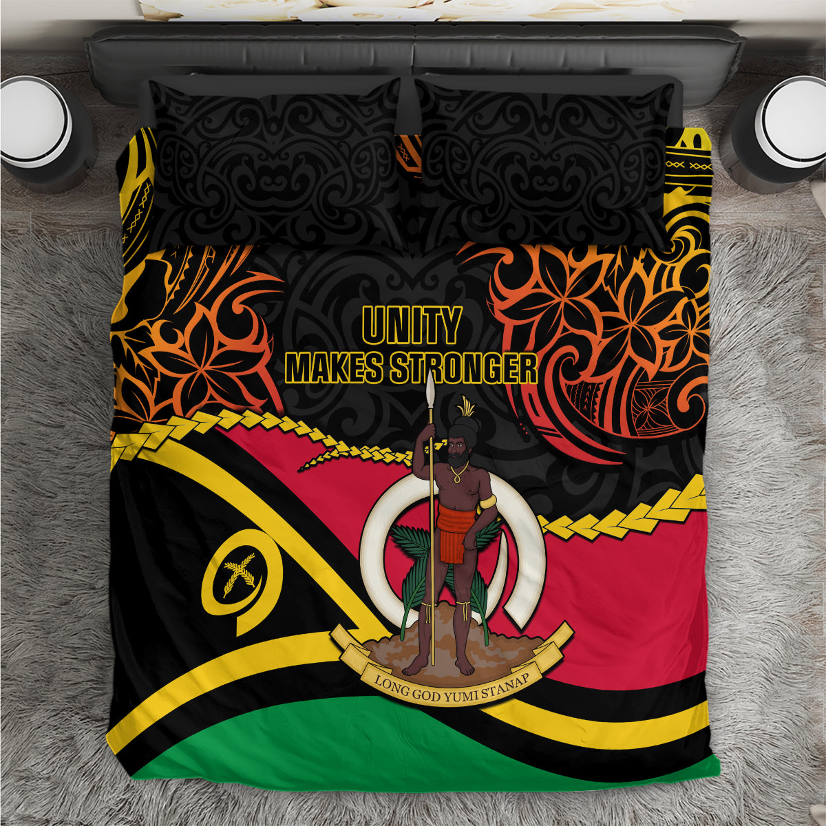 Vanuatu Unity Day Bedding Set 29 November Coat Of Arms With Flag Style LT14 Black - Polynesian Pride