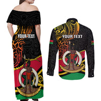 Personalised Vanuatu Unity Day Couples Matching Off Shoulder Maxi Dress and Long Sleeve Button Shirt 29 November Coat Of Arms With Flag Style LT14 - Polynesian Pride