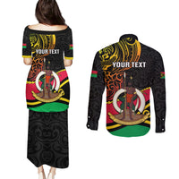 Personalised Vanuatu Unity Day Couples Matching Puletasi Dress and Long Sleeve Button Shirt 29 November Coat Of Arms With Flag Style LT14 - Polynesian Pride